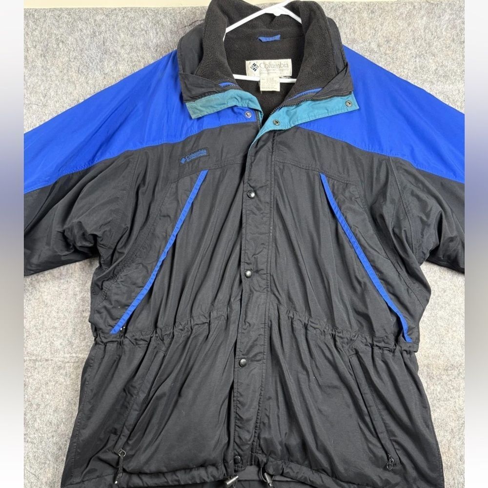 Columbia Activewear Jacket Mens XL Blue Black 100% Nylon Fleece Lined Snap-Front